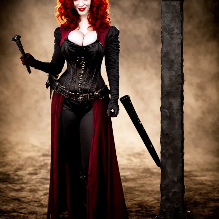 Image similar to full body photograph of christina hendricks as a vampire warrior. extremely detailed. dslr. 8 5 mm.