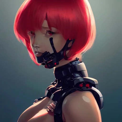 Prompt: A cyborg girl with big and cute eyes, fine-face, realistic shaded perfect face, fine details. red and black robotic parts. Very anime. Realistic shaded lighting poster by Ilya Kuvshinov katsuhiro, magali villeneuve, artgerm, Jeremy Lipkin and Michael Garmash, Rob Rey and Kentarõ Miura style, trending on art station