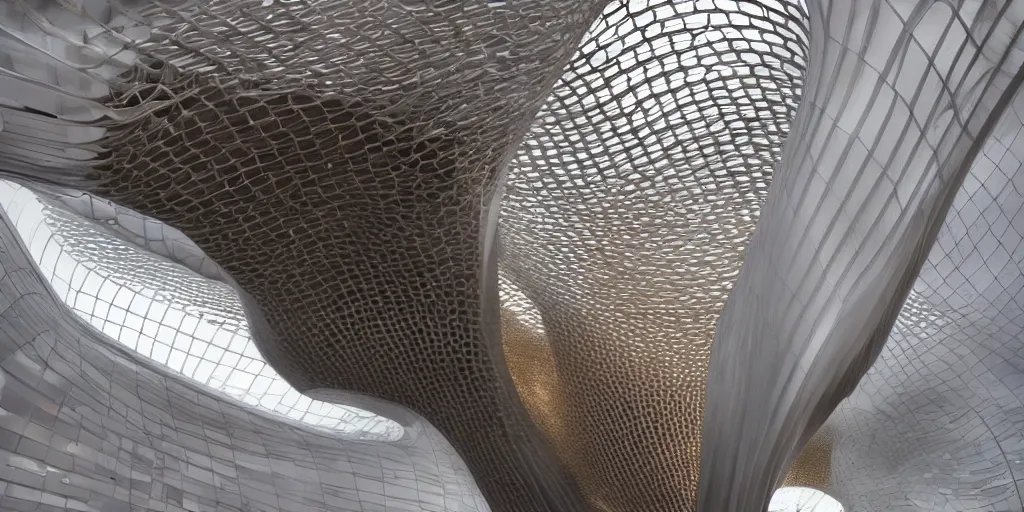 Image similar to knitting gold arch by zaha hadid architecture by giger alien