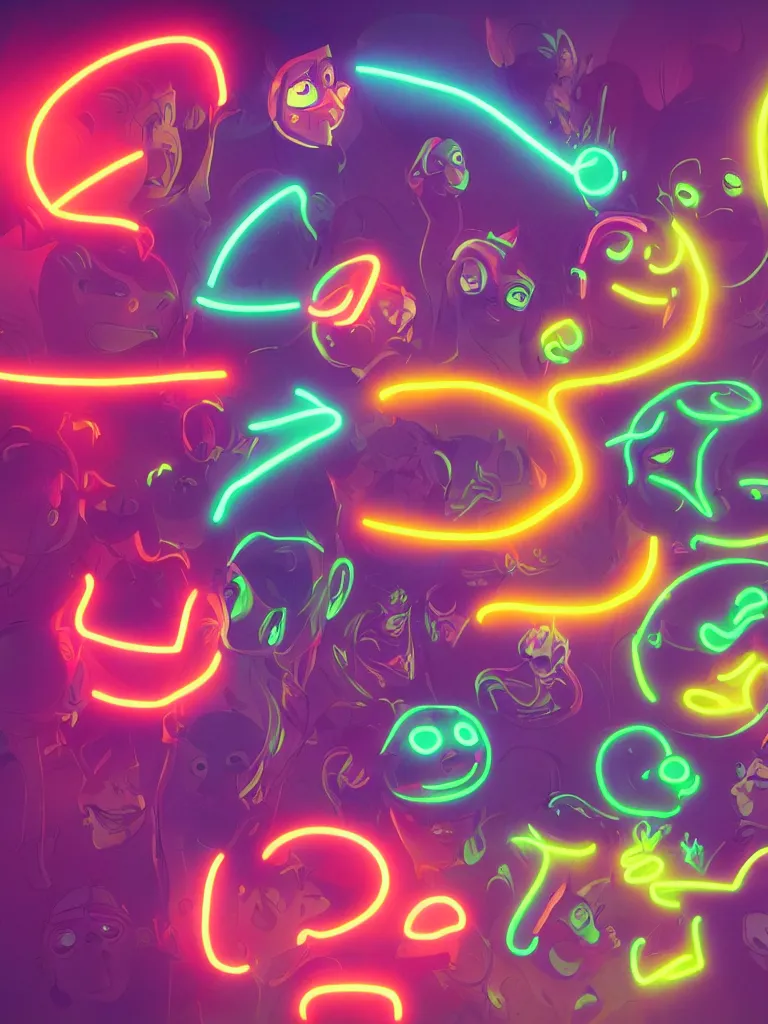 Prompt: neon lit faces staring at orb by disney concept artists, blunt borders, rule of thirds