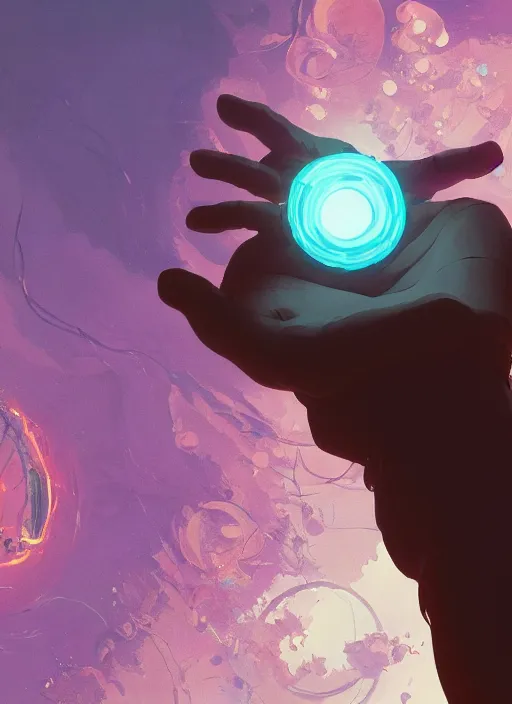 Image similar to zoomed out hand!!! with and eye in the center, floating in a spiraling abyss, scifi, liminal space, painted by pedro correa, cory loftis, james gilleard, atey ghailan, makoto shinkai, goro fujita, studio ghibli