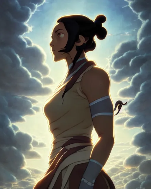 Image similar to avatar korra from the legend of korra, character portrait, portrait, close up, concept art, intricate details, highly detailed by greg rutkowski, michael whelan and gustave dore