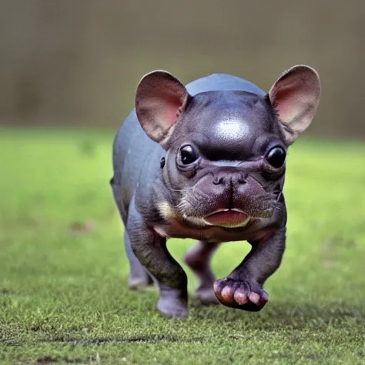 Prompt: chihuahua - hippopotamus hybrid creature walking a tight rope