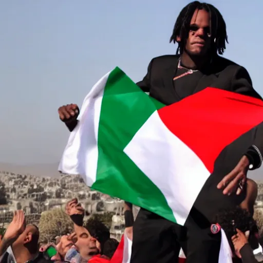 Image similar to chief keef holding a palestine flag 4 k quality super realistic