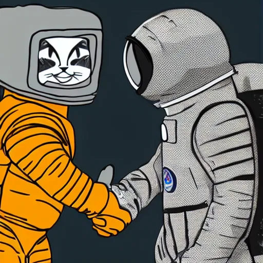 Prompt: astronaut cat shaking hands with the president