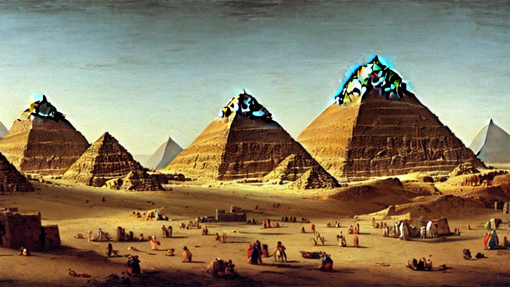 Prompt: A scenic view of the construction of the Great Pyramid of Giza, by Canaletto, masterpiece. rendered in blender, ultra realistic, smooth shading, ultra detailed, high resolution, cinematic