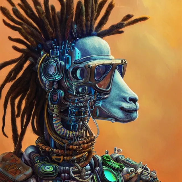 Image similar to llama with dreadlocks, cyberpunk, by mandy jurgens, ernst haeckel, james jean