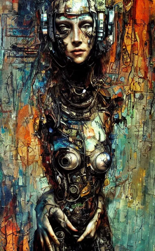 Prompt: beautiful woman made of mech mask rendered in unreal engine, cyberpunk, full body, rave, scifi, painted by albrecht durer | bernard buffet | carne griffiths | wlop