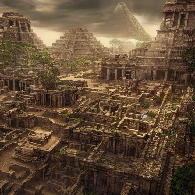 Image similar to transcription of the mayans, hyper detailed, digital art, trending in artstation, cinematic lighting, studio quality, smooth render, unreal engine 5 rendered, octane rendered, 8 k