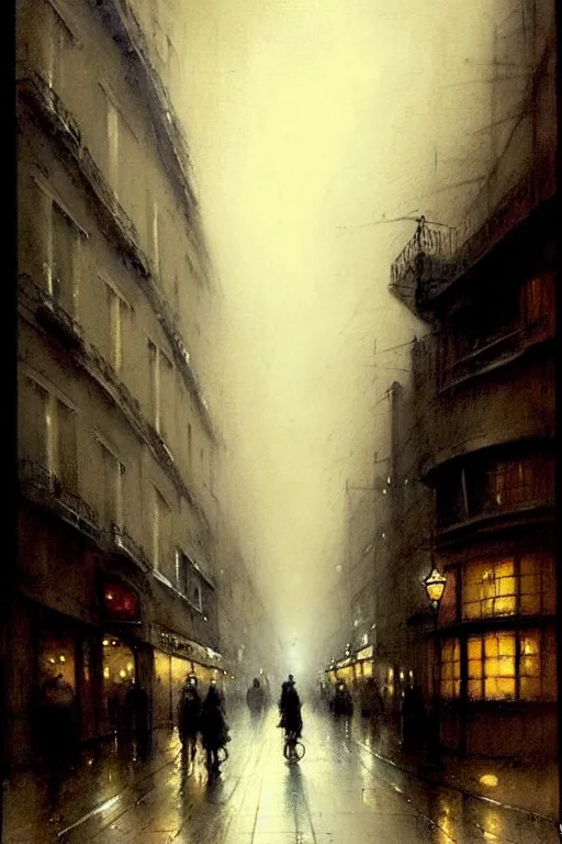 Prompt: (((((1950s london street at night with dramatic lighting. muted colors.))))) by Jean-Baptiste Monge !!!!!!!!!!!!!!!!!!!!!!!!!!!