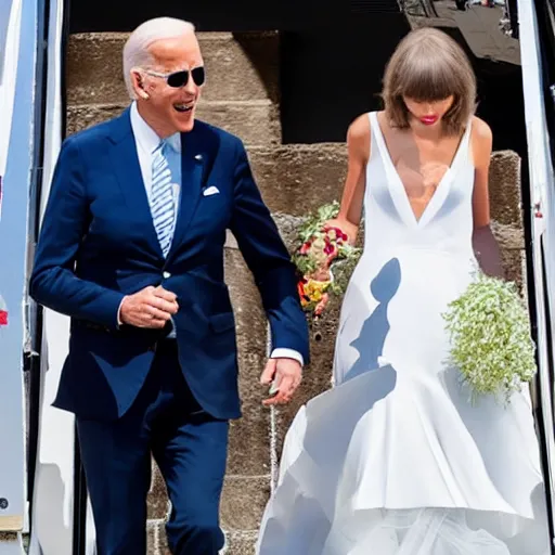 Prompt: Taylor swift marrying joe Biden inside an airplane