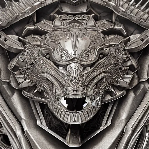 Image similar to A biomechanical ornate wolf made of engraved full plate armor and gears, Macro shot by Justin Gerard, unreal engine, physically based rendering