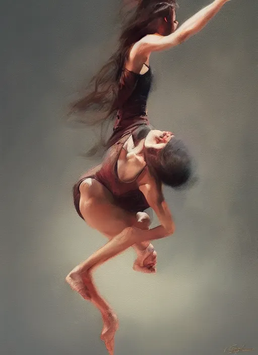 Image similar to oil painting dancer woman with dancer men, herb rose, by greg rutkowski, artstation