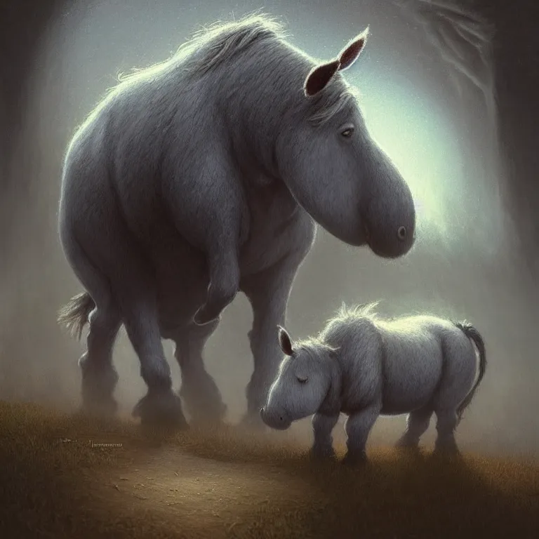 Image similar to epic professional digital art of simple eeyore, atmospheric lighting, painted, intricate, detailed, by leesha hannigan, thierry doizon, ignacio fernandez rios, best on artstation, cgsociety, epic, stunning, gorgeous, much detail, much wow, masterpiece