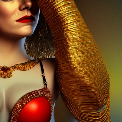 Prompt: a close up portrait of emma stone, she is dressed as a belly dancer,, arabian night, in focus sharp face with fine details, anatomically correct hands by albrecht durer, volumetric lightening, octane render, high quality, fully detailed, 4 k, alphonse mucha, masterpiece, stunning