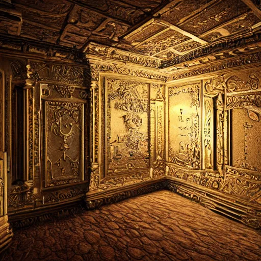 Image similar to ultra realistic and intricate detailed photograph of the secret treasure room, innovation, rich modern style, depth of field, ambient lighting, award winning, stunning