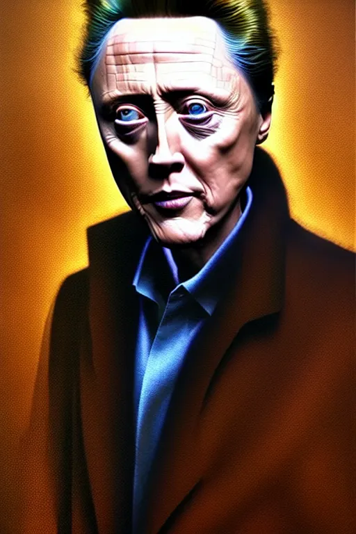 Image similar to hyperrealistic mixed media painting of Christopher Walken, full body, stunning 3d render inspired art by P. Craig Russell and Barry Windsor-Smith + perfect facial symmetry + dim volumetric lighting, 8k octane beautifully detailed render, post-processing, extremely hyperdetailed, intricate, epic composition, grim yet sparkling atmosphere, cinematic lighting + masterpiece, trending on artstation, very very detailed, masterpiece, stunning