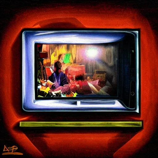 Prompt: a crt television shattering, digital painting, impressionistic, surreal, Juxtapos, masterpiece, dramatic