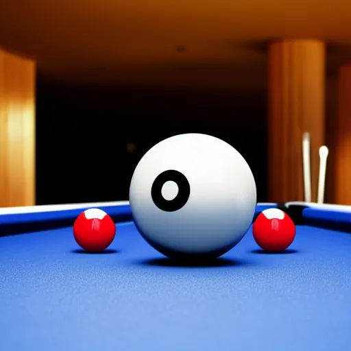 Prompt: a close - up shot of an 8 ball sitting on a pool table, digital art, highly detailed, realistic, bright colors, 8 k