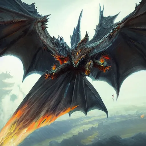 oil painting of deathwing dragon flying down on earth | Stable ...