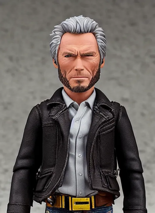 Image similar to clint eastwood, a nendoroid of clint eastwood is the man with no name, realistic face, detailed product photo