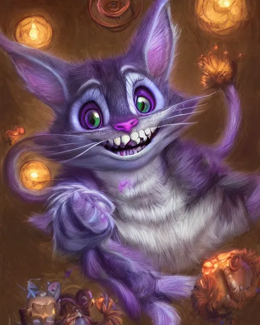 Image similar to an adorable cheshire cat in wonderland | highly detailed | very intricate | symmetrical | fantasy and whimsical and magical | soft cinematic lighting | disney pixar | award - winning | painted by donato giancola and paul lehr and ross tran | pastel color palette | featured on artstation