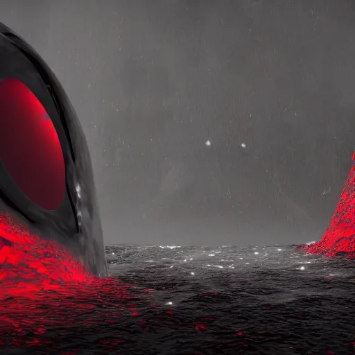 Prompt: a large glob of black goo floating in the middle of the screen, with a red outline, matte painting, concept art, 4 k