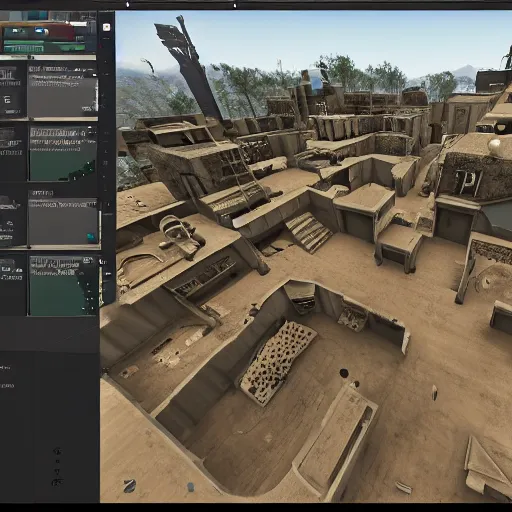 Prompt: the layout of a csgo map, dev textures, blockout