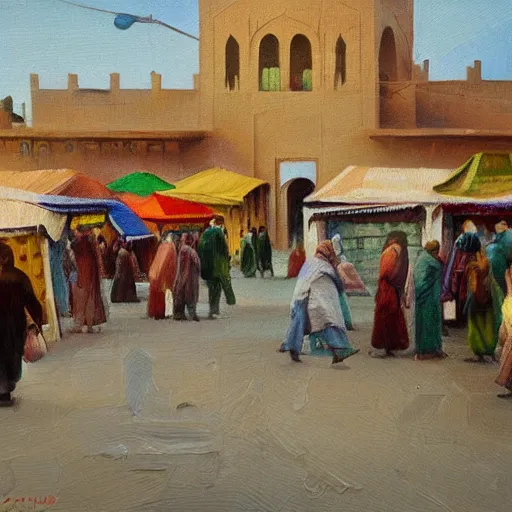 Prompt: market in old samarkand, oil painting