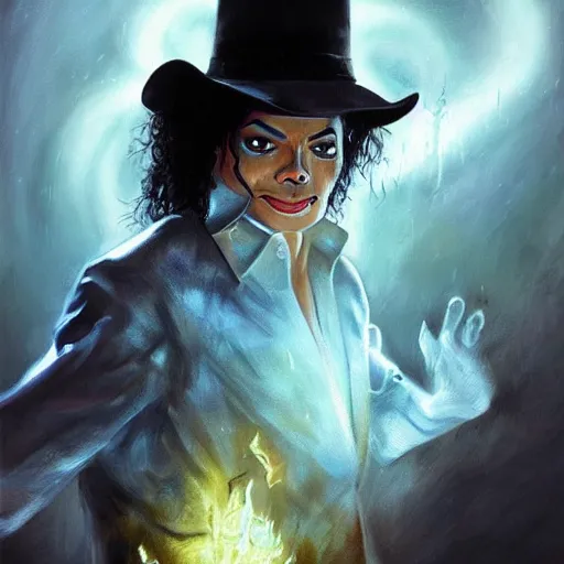 Prompt: Michael Jackson as an Exorcist, Fantasy Illustration by Tony Sart, Trending on artstation