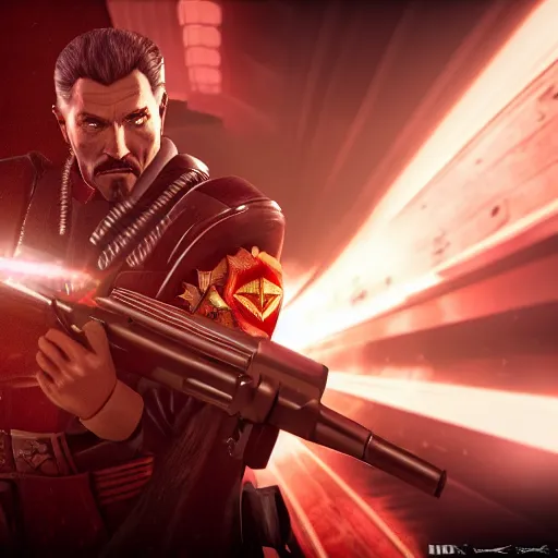 Image similar to Cinematic shot of Joseph Stalin Doomslayer, hd 4k, AAA game, octane render