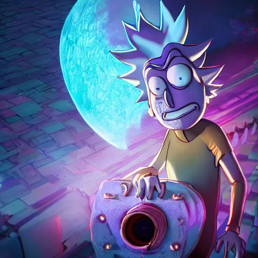 Image similar to full body pose, hyperrealistic photograph of rick sanchez from rick and morty, dim volumetric lighting, 8 k, octane beautifully detailed render, extremely hyper detailed, intricate, epic composition, cinematic lighting, masterpiece, trending on artstation, very very detailed, stunning, hdr, smooth, sharp focus, high resolution, award, winning photo, dslr, 5 0 mm