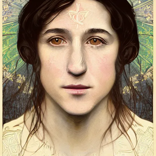 Image similar to portrait of charlotte gainsbourg as joan of arc, hyperreal digital painting, iconography influenced by alphonse mucha and eugene delacroix, arstation and deviantart trends, high resolution 8 k