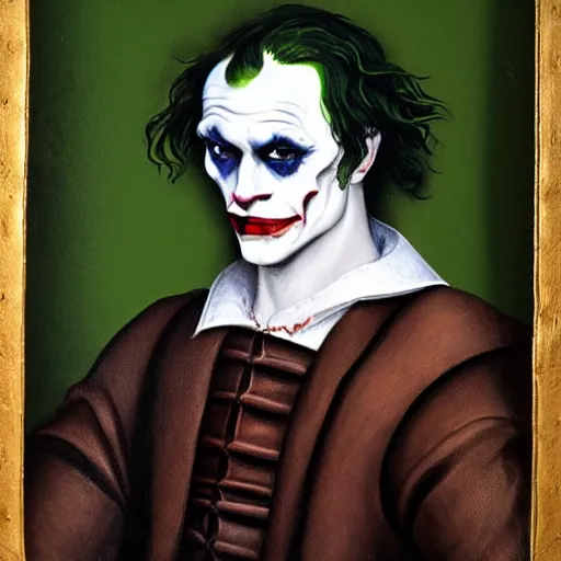 Image similar to a renaissance style portrait painting of The Joker