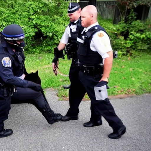 Image similar to A black cat being arrested by the police