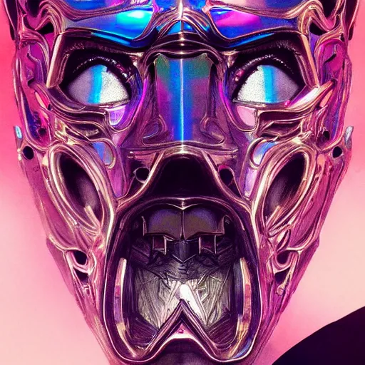 Image similar to Very very very very highly detailed epic photo of holographic face with demonic venetian mask, intricate, dystopian, sci-fi, extremely detailed, digital painting, artstation, concept art, smooth, sharp focus, illustration, intimidating lighting, incredible art by Artgerm and Vincent di Fate