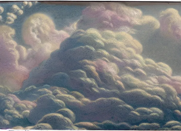 Image similar to a bumpy speckled matte painting pleasing - palette roaring dragon, close - up, pleasing palette, made out of idyllic nebulous clouds sophisticated detailed pastel dragon from scenery fantasia ( 1 9 4 1 )