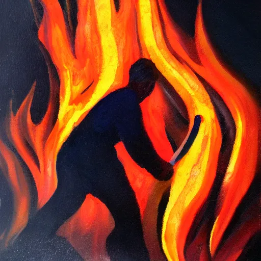 Image similar to a man controlling fire, oil painting