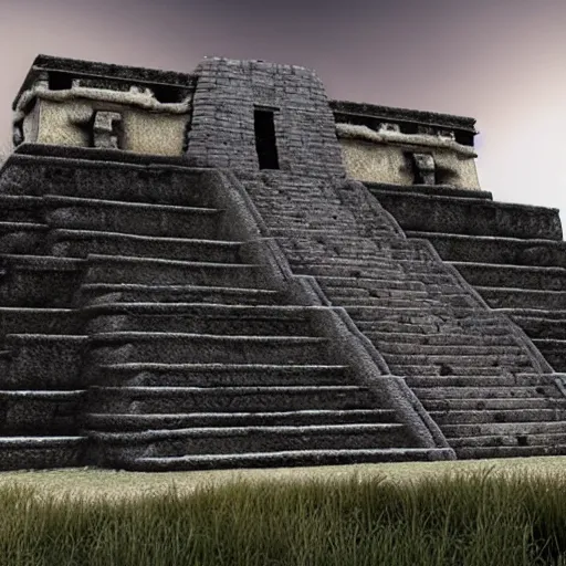 Prompt: unreal engine render of a misty mayan temple. volumetric lighting. foggy.