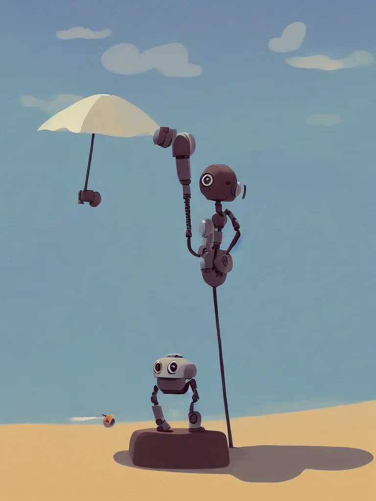 Prompt: “lonely robot at the beach by Goro Fujita, trending on artstation, highly detailed, 8k”