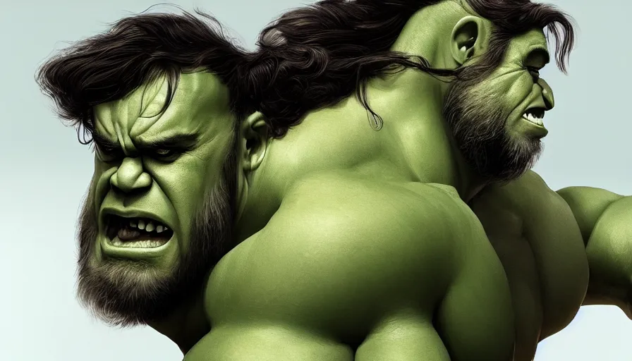 Image similar to Hulk with long hair and long beard, hyperdetailed, artstation, cgsociety, 8k