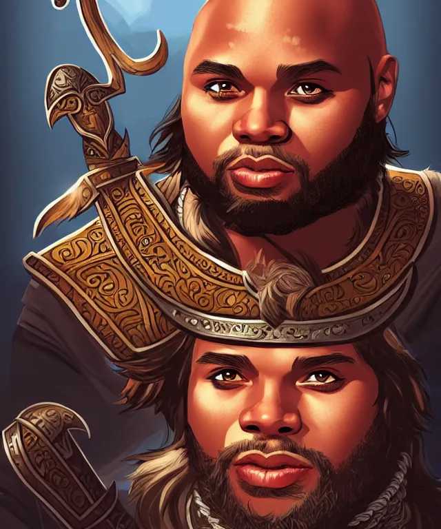 Image similar to fantasy comic style portrait of young charles barkley as a viking, digital illustration by ken taylor and sana takeda, hd, 4 k, intricate, highly detailed!!, character design, cover art, award winning