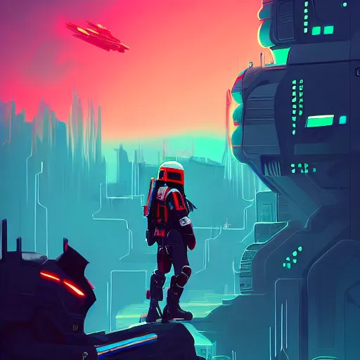 Prompt: cyberpunk boba fett in a scenic environment, cyberpunk style, artwork by anton fadeev