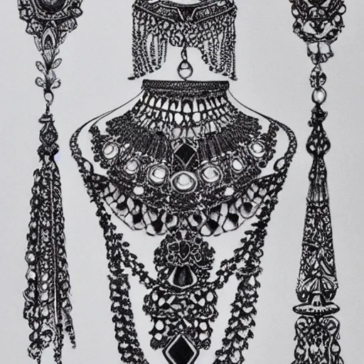 Image similar to black and white opulent feminine jewellery ornate necklace tattoo design sketch on paper