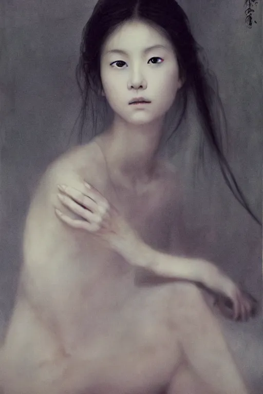 Image similar to ultra realistic photo portrait of a beautiful japanese girl, by Annie Leibovitz and Gustave Dore