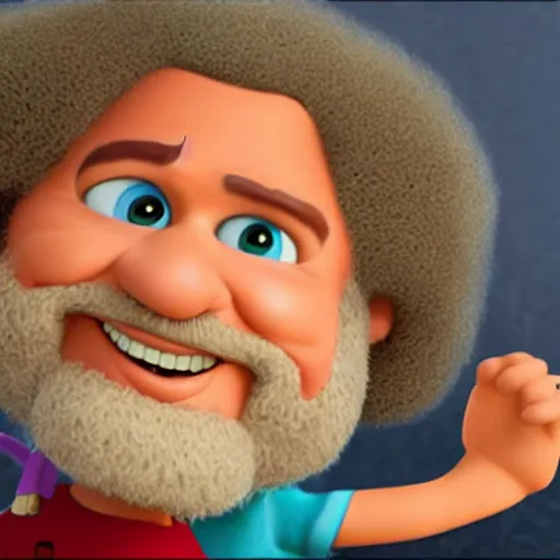 Image similar to bob ross as a pixar character