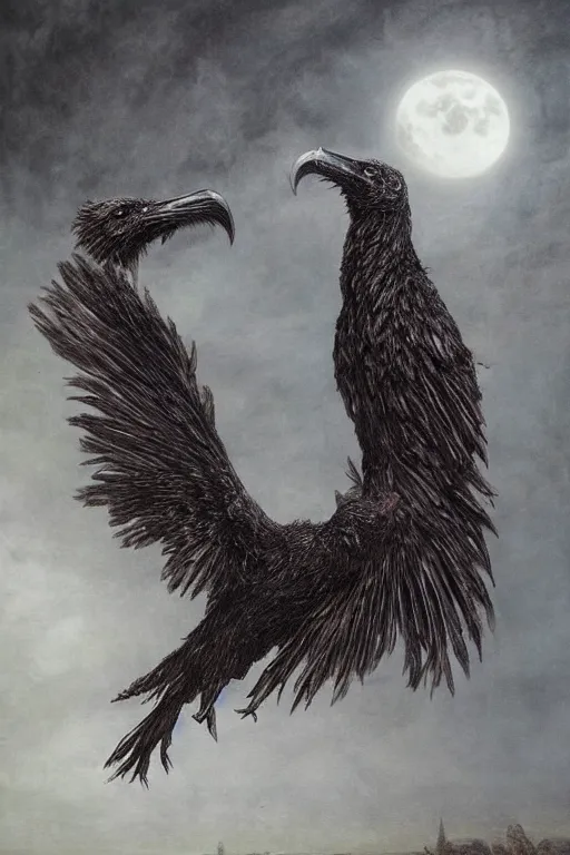 Prompt: Intricate stunning highly detailed surreal ravens by agostino arrivabene and Seb McKinnon, sculpture, ultra realistic, Horror vacui, full moon, thick swirling smoke tornado, fire embers, trending on artstation