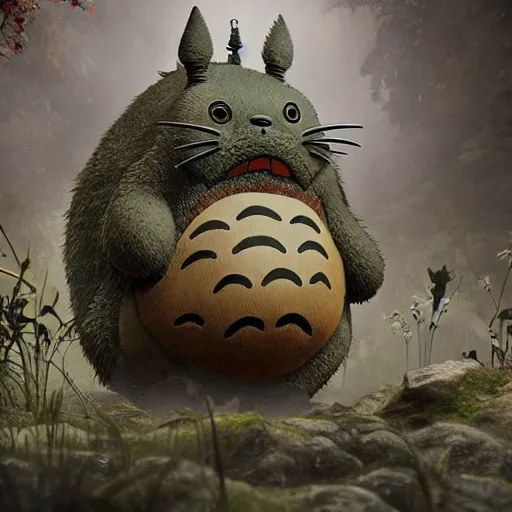 Image similar to totoro, intricate detail, royo, klimt, miro, vallejo, frazetta, giger, whealan, hd, unreal engine,