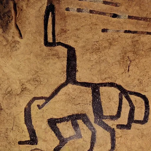 Prompt: amongus impostor cave painting style