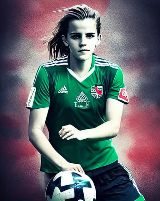 Image similar to a portrait of emma watson as a lokomotiv football player, hyper realistic